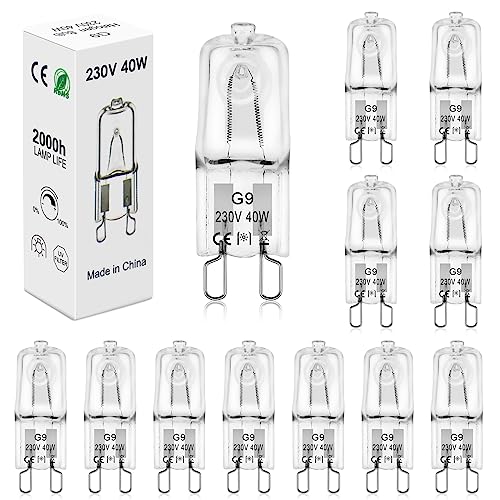 BROTOU 12er Pack G9 Halogenlampen, G9 Halogen Leuchtmittel 40W 230V 2800K Dimmbare Glühbirnen für Backofenlampe Mikrowellen Herd Deckenleuchten (12er-40w) von BROTOU
