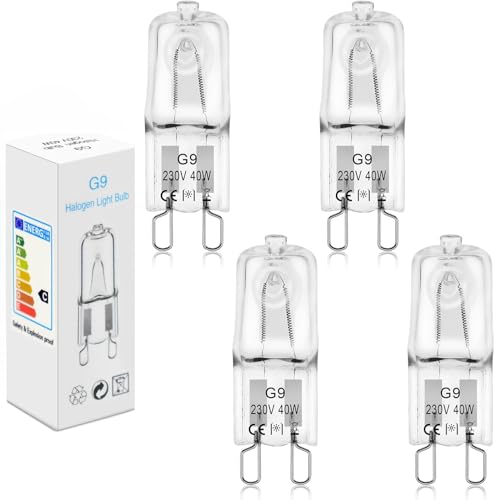BROTOU G9 Backofenlampe 40W 300 Grad, Halogen Leuchtmittel 230V 2800K Dimmbare G9 Halogen für Backofen Mikrowellen Tischlampen Glühbirnen, 4 Stück von BROTOU