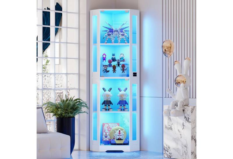 BROTTAR Eckvitrine 4-stöckiger Eckglasanzeigeschrank mit LED -Leuchten (1-St) modernes griffloses Design, 9kg Tragkraft pro Regal von BROTTAR