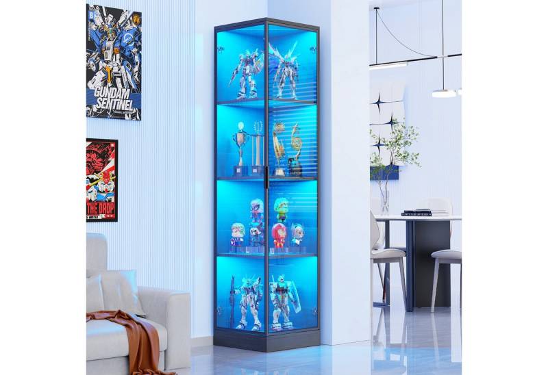 BROTTAR Eckvitrine Glasvitrine mit LED Beleuchtung und menschlicher Sensor aus MDF - Holz und Acryl, einfache Montage, schwarz von BROTTAR