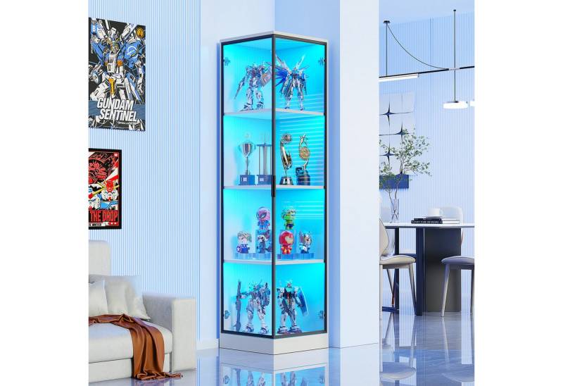 BROTTAR Eckvitrine Glasvitrine mit LED Beleuchtung und menschlicher Sensor aus MDF - Holz und Acryl, einfache Montage, weiß von BROTTAR