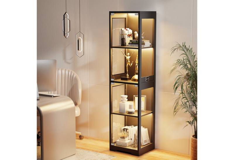 BROTTAR Glasvitrine Ausstellungsschrank mit Glastür, 4-stufiger Kuriosekabinett (1-St) Helligkeitsregelung, einfacher Aufbau mit Kippschutz von BROTTAR