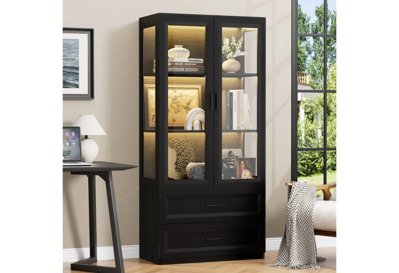 BROTTAR Standvitrine Vitrinenschrank, Küchenschränke mit LED Beleuchtung (1-St) mit Intelligente Sensorik und magnetischem Türverschluss von BROTTAR