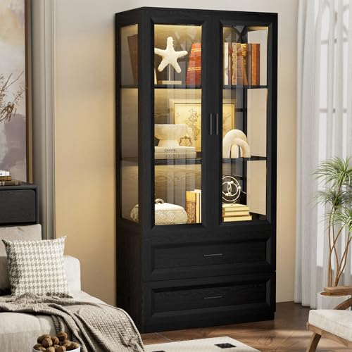 BROTTAR Vitrinenschrank mit LED Beleuchtung, Acryl Vitrine Schwarz mit Intelligente Bewegungssensor, Aufbewahrungsschrank, Bücherschrank, Antikenschrank für Wohnzimmer Schlafzimmer Sammlervitrine BROTTAR Vitrinenschrank mit LED Beleuchtung, Acryl Vitrine Schwarz mit Intelligente Bewegungssensor, Aufbewahrungsschrank, Bücherschrank, Antikenschrank für Wohnzimmer Schlafzimmer Sammlervitrine von BROTTAR