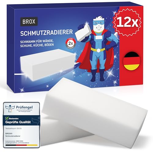 BROX Schmutzradierer – 12x Schwamm – Radierschwamm für weiße Wände, Schuhe und Böden – Robuster Zauberschwamm Magic Eraser für alle Arten von Flecken (12 Stück, XXL) von BROX