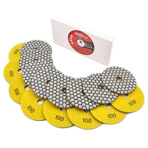 BRSCHNITT Diamant Polierscheiben Set 100mm - #100 Trockendiamant Polierpad Set für Granit Stein Beton Marmor Bodenschleifer oder Polierer (8 stücke) von BRSCHNITT