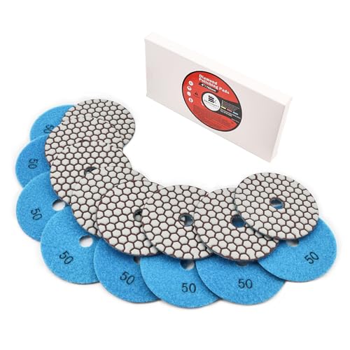 BRSCHNITT Diamant Polierscheiben Set 100mm - #50 Trockendiamant Polierpad Set für Granit Stein Beton Marmor Bodenschleifer oder Polierer (8 stücke) von BRSCHNITT