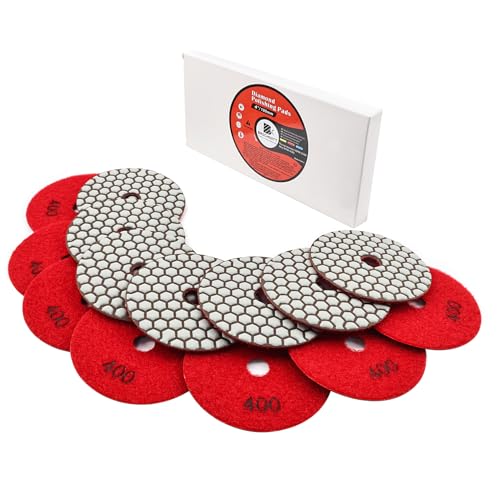BRSCHNITT Trockendiamant-Polierpad-Set, 7 Stück 100 mm # 400 für Stein Marmor Quarz Granit-Schleifscheibe Aufsatzpolitur Polierpads Kit Werkzeuge für Schleifer oder Polierer von BRSCHNITT