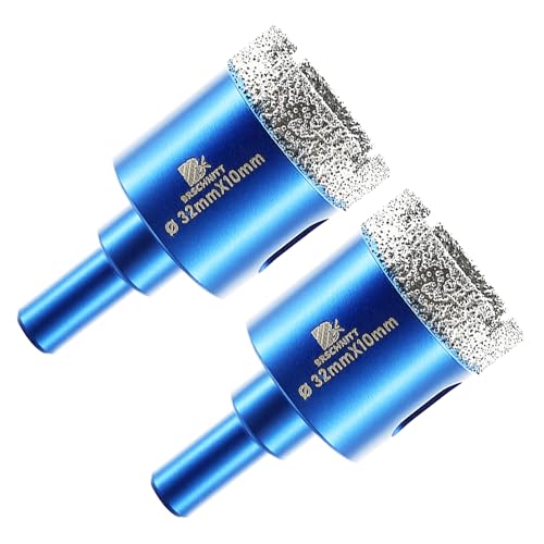 Diamant Trockenbohrer Fliesenbohrer - BRSCHNITT 32mm Diamant Lochsägen Kernbohrer mit Rundschaft für Porzellanfliesen Keramikstein Granit Marmor（2Stück） von BRSCHNITT