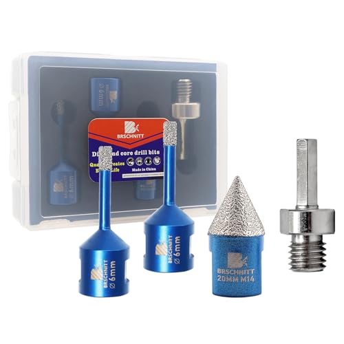 Diamantbohrer Fliesenbohrer Set - 6/6mm Diamantbohrer & 20mm Diamant-Fasenbohrer für Porzellan Fliese Granit Marmor Trockenbohren ein Adapter von BRSCHNITT