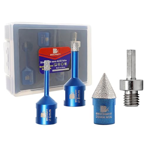 Diamantbohrer Fliesenbohrer Set - 6/8mm Diamantbohrer & 20mm Diamant-Fasenbohrer für Porzellan Fliese Granit Marmor Trockenbohren ein Adapter von BRSCHNITT