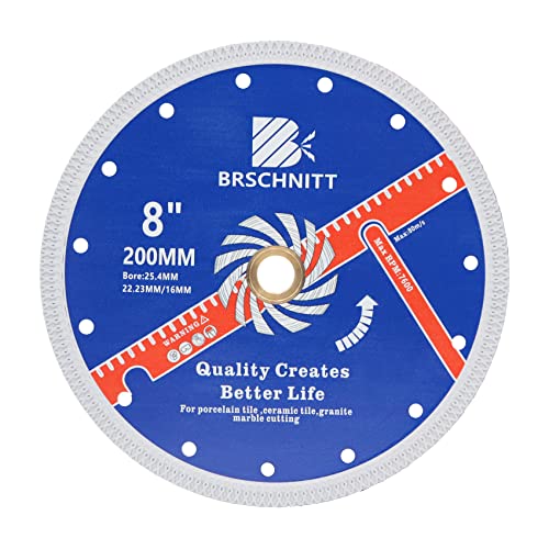 Diamant trennscheibe,BRSCHNITT 200mm Turbo Mesh Diamantklinge,mit X Felgensegment Gittergewebe Turbo Fliesenklingen für Hart Keramik Porzellan Fliesen Granitmurmeln Trennscheibe von BRSCHNITT