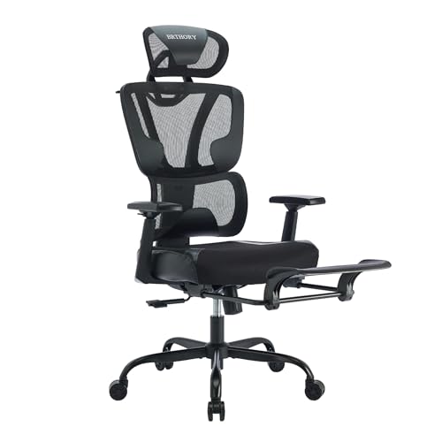 BRTHORY Bürostuhl Ergonomisch mit verstellbaren 3D Armlehnen | Drehstuhl mit Lendenwirbelstütze Rückenschonend | Schreibtischstuhl mit Kopfstütze | Office Chair mit Fußstütze Wippfunktion bis 125° von BRTHORY