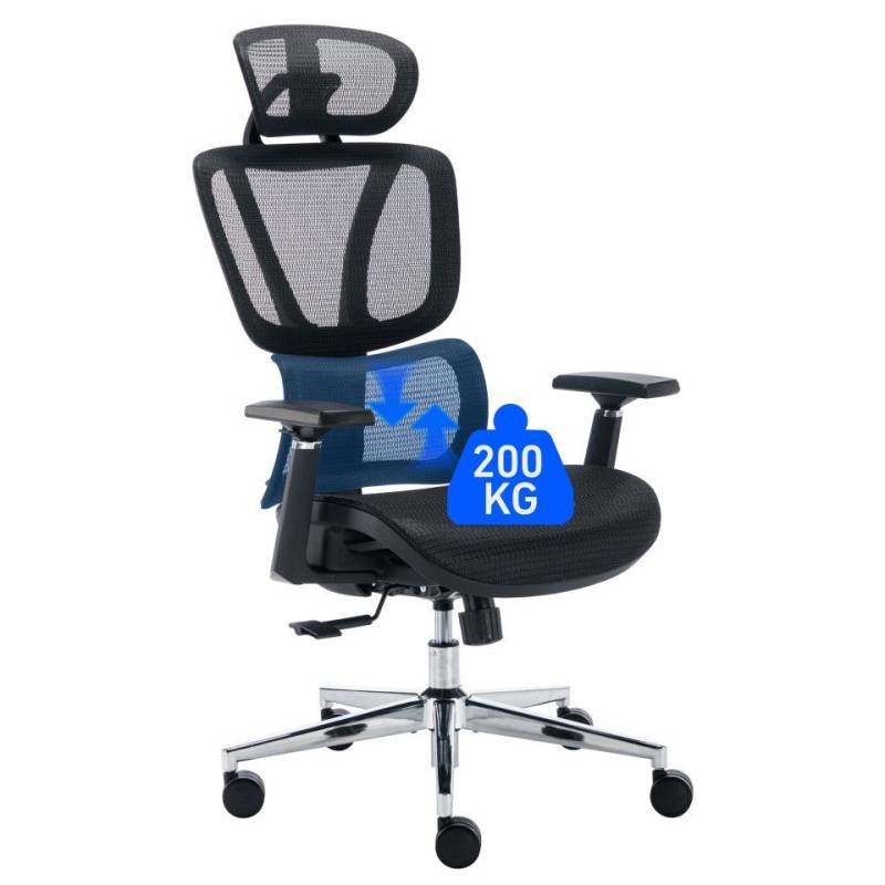 BRTHORY Bürostuhl Ergonomischer 200KG Chefsessel mit Wippfunktion, mit 3D-Armlehnen/Kopfstütz/Wippfunktion, schwarz von BRTHORY