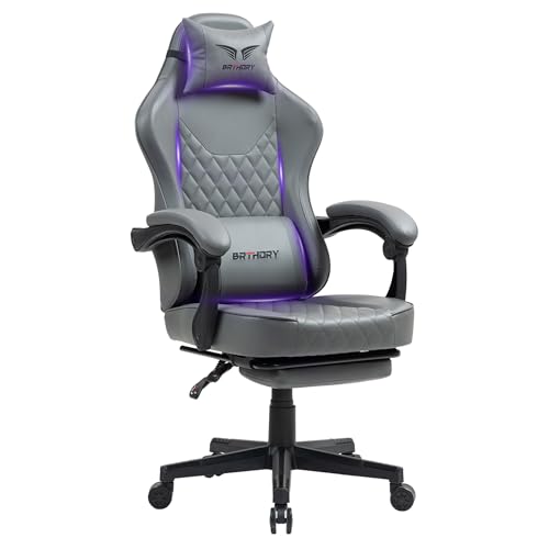 BRTHORY Gaming Stuhl Ergonomischer Gaming Sessel Schreibtischstuhl mit Fußstütze, Linkage Armlehnen, Racing Gamer Stuhl 135° PC-Stuhl 150KG von BRTHORY
