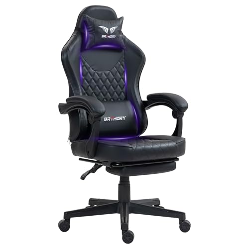 BRTHORY Gaming Stuhl Ergonomischer Gaming Sessel Schreibtischstuhl mit Fußstütze, Linkage Armlehnen, Racing Gamer Stuhl 135° PC-Stuhl 150KG von BRTHORY