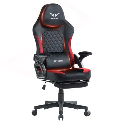 BRTHORY Gaming Stuhl Ergonomischer Racing Gamer Stuhl mit Verstellbare Kopfstütze Schreibtischstuhl mit Stoffoberfläche, Federsitzkissen, Verbindungsarmlehnen und Fußstütze, Wippfunktion, 135° von BRTHORY