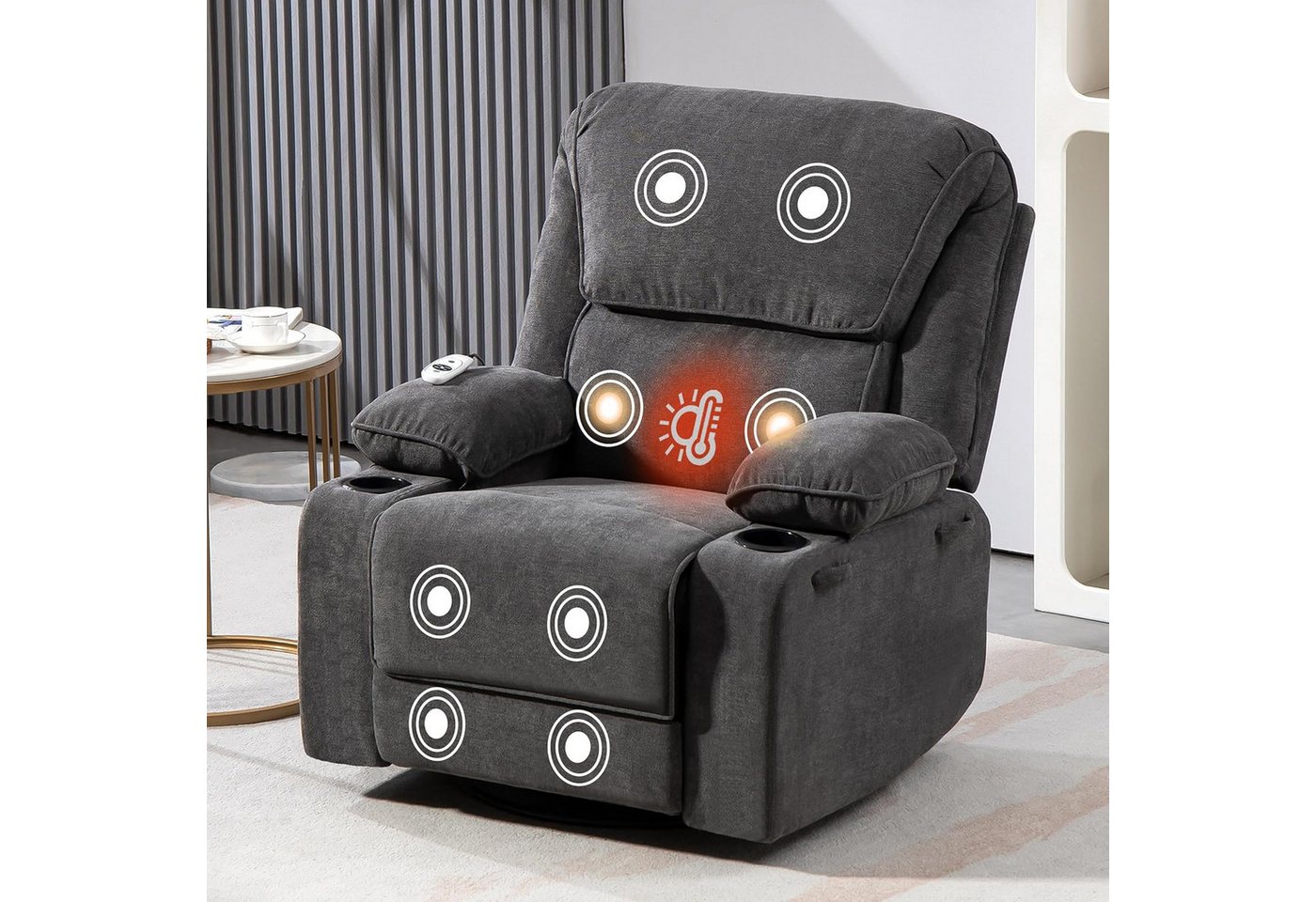 BRTHORY Massagesessel Relaxsessel mit Massagefunktion, Fernsehsessel, 360°drehbar (1-St), Massagesessel mit Liege- und Schaukel-Funktion von BRTHORY