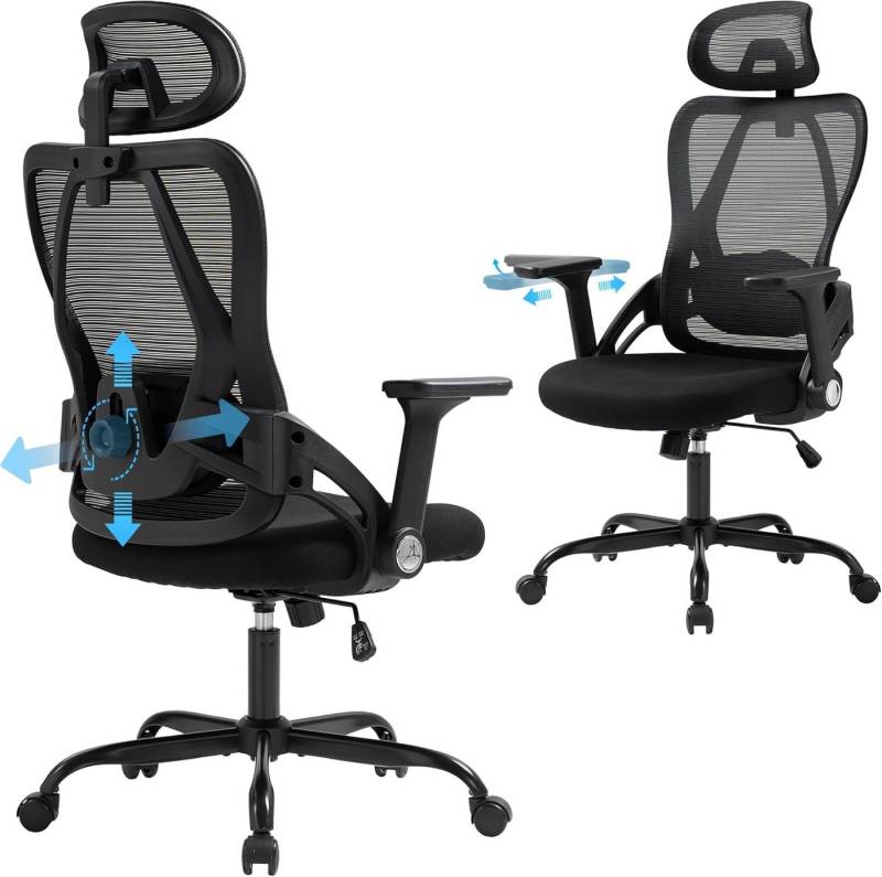 BRTHORY Schreibtischstuhl mit Verstellbarer Kopfstütze,Lordosenstütze,Hochklappbare 3D-Armlehne (1 St), Ergonomischer Arbeitsstuhl, Bürostuhl, Computerstuhl von BRTHORY