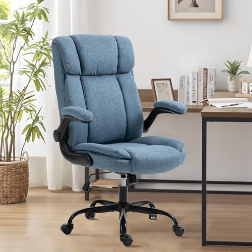 Bürostuhl Ergonomischer Computerstuhl 150KG Belastbarkeit Chefsessel Stoff Flip-up Armlehnen/110° Wippfunktion Chefsessel mit Hoher Rückenlehne und Breitem Sitz Schreibtischstuhl Bürostuhl Ergonomischer Computerstuhl 150KG Belastbarkeit Chefsessel Stoff Flip-up Armlehnen/110° Wippfunktion Chefsessel mit Hoher Rückenlehne und Breitem Sitz Schreibtischstuhl von BRTHORY