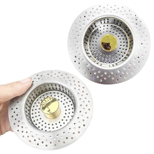 2 Stück Abflusssieb Küchenspüle,3 in 1 Abflusssieb,Edelstahl Pop Up mit Anti Verstopfung,Abflusssiebs Spüle Küche,Universell für Bohrung 75-86 mm, Tiefe >55 mm von BRTNUP