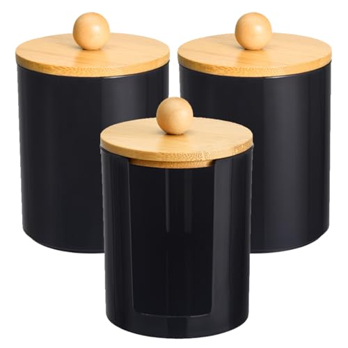 BRTNUP 3 Stück Wattestäbchen Behälter Schwarz Wattepads Behälter Wattepadspender Acryl Qtip Behälter mit Bambusdeckel Wattepads Aufbewahrung Badezimmer Kanister (Schwarz) von BRTNUP