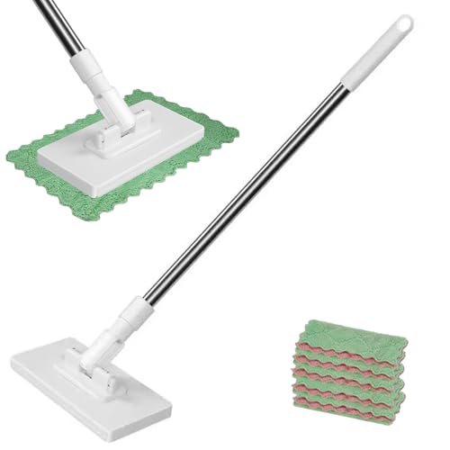 Wischmopp mit Druck-Klemm-System,Bodenwischer mit 5 wiederverwendbaren Mikrofasertüchern,Automatischer Tuchwechsel, Ohne Händewaschen von BRTNUP