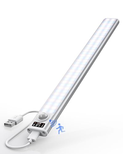 BRTech 76 LEDs Schranklicht mit Bewegungsmelder, 2200mAh 3000K-10000K 3 Farbtemperaturen Led Lampe Schrankbeleuchtung, 20CM USB Lichtleiste Unterbauleuchte Küche für Treppe Vitrine Flur Kleiderschrank von BRTech