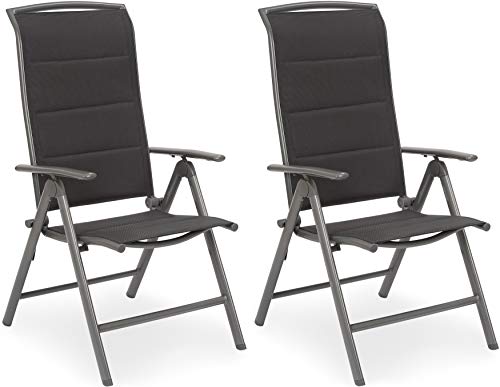 BRUBAKER 2er Set Gartenstühle Milano - Hochlehner Stühle klappbar - 8-Fach verstellbare Rückenlehnen - Klappstühle Aluminium - Wetterfest - Silbergrau von BRUBAKER