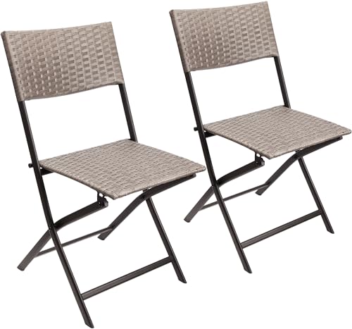 BRUBAKER 2er Set Gartenstuhl Toskana - Polyrattan Klappstuhl wetterfest und robust - Balkonstuhl klappbar - Campingstuhl für Garten Balkon Terrasse - Camping Stuhl - Grau Braun von BRUBAKER