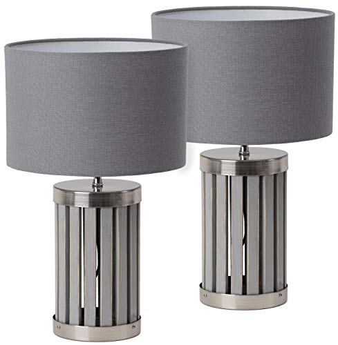BRUBAKER 2er Set Tisch- oder Nachttischlampen - 41 cm Höhe - Fuß aus Holz/Metall Grau - Textilschirm Grau BRUBAKER 2er Set Tisch- oder Nachttischlampen - 41 cm Höhe - Fuß aus Holz/Metall Grau - Textilschirm Grau von BRUBAKER