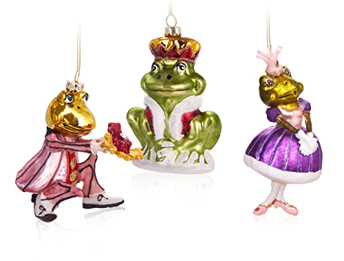 BRUBAKER 3-teiliges Baumkugel Set Frosch Märchen - Handbemalte Weihnachtskugeln Froschkönig, Prinz beim Antrag und Prinzessin - Mundgeblasener Christbaumschmuck aus Glas - Baumschmuck Lustig von BRUBAKER