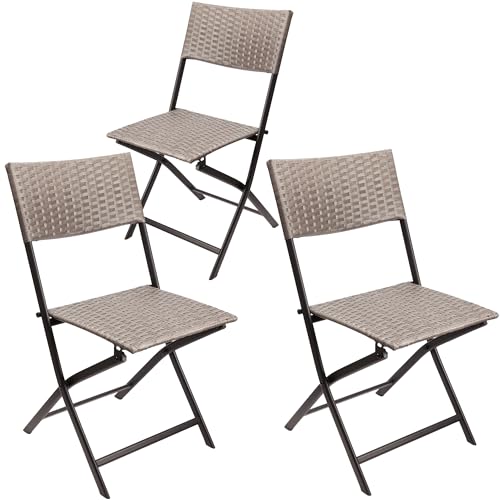BRUBAKER 3er Set Gartenstuhl Toskana - Polyrattan Klappstuhl wetterfest und robust - Balkonstuhl klappbar - Campingstuhl für Garten Balkon Terrasse - Camping Stuhl - Grau Braun von BRUBAKER