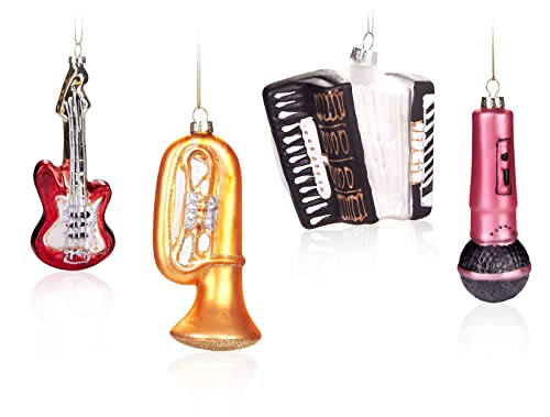 BRUBAKER 4-TLG. Baumkugel Set Musik Gitarre Akkordeon Trompete Mikrofon - Handbemalte Weihnachtskugeln Musikinstrumente - Christbaumschmuck aus Glas - Baumschmuck Lustig für Sänger und Musiker BRUBAKER 4-TLG. Baumkugel Set Musik Gitarre Akkordeon Trompete Mikrofon - Handbemalte Weihnachtskugeln Musikinstrumente - Christbaumschmuck aus Glas - Baumschmuck Lustig für Sänger und Musiker von BRUBAKER
