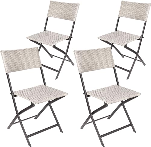 BRUBAKER 4er Set Gartenstuhl Lugano - Polyrattan Klappstuhl wetterfest und robust - Balkonstuhl klappbar - Campingstuhl für Garten Balkon Terrasse - Camping Stuhl - Grau/Beige von BRUBAKER