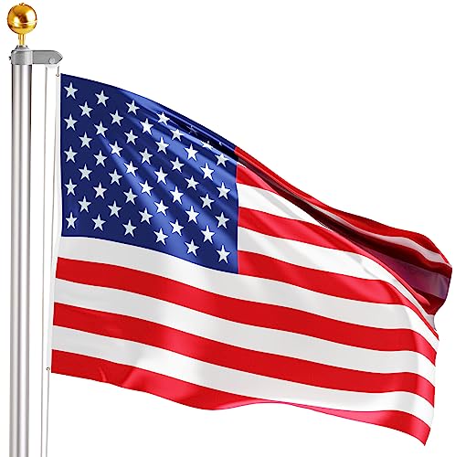 BRUBAKER 4m Fahnenmast inkl. USA Flagge und Kugelspitze Gold - Aluminium Flaggenmast mit Erdhülse für Garten und Camping + US Amerika Fahne 150 x 90 cm von BRUBAKER