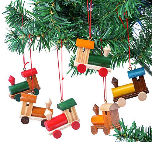 BRUBAKER 6-teiliges Set Eisenbahn Holzanhänger - Baumschmuck Lokomotiven - Weihnachtsanhänger Christbaumschmuck aus Holz von BRUBAKER