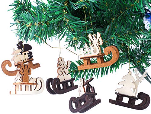 BRUBAKER 6-teiliges Set Schlitten Holzanhänger - Baumschmuck für den Weihnachtsbaum - Weihnachtsanhänger Christbaumschmuck aus natürlichem Holz von BRUBAKER