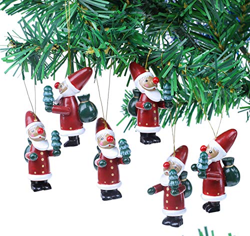 BRUBAKER 6-teiliges Set Weihnachtsmann Holzanhänger - Baumschmuck für den Weihnachtsbaum - Weihnachtsanhänger Christbaumschmuck aus Holz - Handbemalt von BRUBAKER