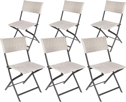 BRUBAKER 6er Set Gartenstuhl Lugano - Polyrattan Klappstuhl wetterfest und robust - Balkonstuhl klappbar - Campingstuhl für Garten Balkon Terrasse - Camping Stuhl - Grau/Beige BRUBAKER 6er Set Gartenstuhl Lugano - Polyrattan Klappstuhl wetterfest und robust - Balkonstuhl klappbar - Campingstuhl für Garten Balkon Terrasse - Camping Stuhl - Grau/Beige von BRUBAKER