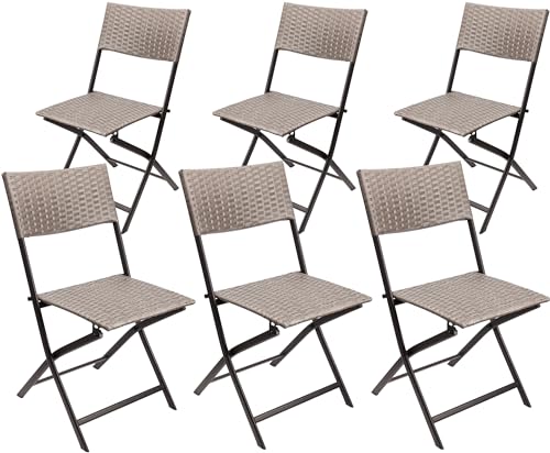 BRUBAKER 6er Set Gartenstuhl Toskana - Polyrattan Klappstuhl wetterfest und robust - Balkonstuhl klappbar - Campingstuhl für Garten Balkon Terrasse - Camping Stuhl - Grau Braun von BRUBAKER