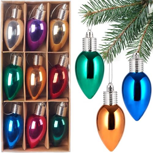 BRUBAKER 9er Set Weihnachtskugeln - Bunte Party Glühbirnen - 10 cm Christbaumkugeln Bruchsicher - Kunststoff Christbaumschmuck Baumkugeln - Weihnachtsbaumkugeln für Weihnachts- und Partydeko - Bunt von BRUBAKER