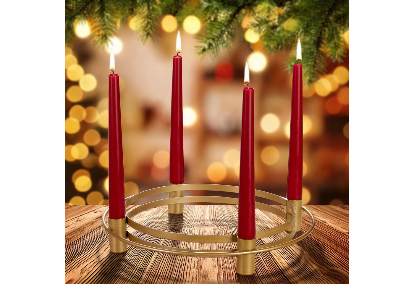BRUBAKER Adventskranz Metall Adventskerzenhalter im Ring Design Gold - Kerzenhalter, Kerzenständer für 4 Kerzen /Stabkerzen mit 2,2 cm Durchmesser von BRUBAKER
