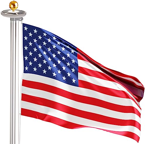 BRUBAKER Aluminium Fahnenmast 4m inkl. USA Flagge, Solar Fahnenmastlicht und Kugelspitze Gold - Flaggenmast mit Bodenhülse + US Amerika Fahne + Solar-Licht - All-in-One Set von BRUBAKER