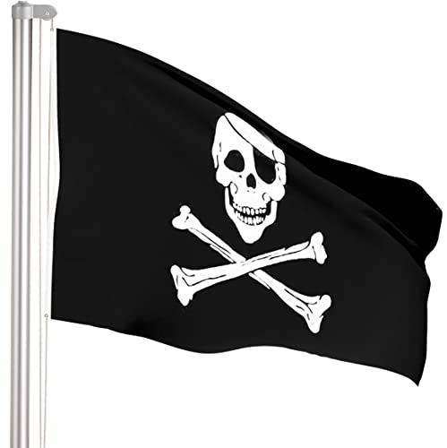 BRUBAKER Aluminium Fahnenmast Flaggenmast 4 m inklusive Deutschland Flagge + Piraten Flagge 150 x 90 cm und Bodenhülse von BRUBAKER