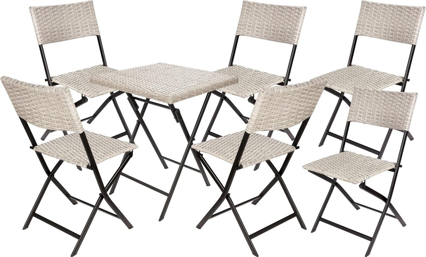 BRUBAKER Balkonset Lugano mit Tisch und Stühlen - Wetterfest klappbar und platzsparend, (Grau/Beige, 1-tlg., Bistroset mit Klappstühlen), Polyrattan Balkonmöbel Set - Sitzgruppe für Balkon Terrasse von BRUBAKER