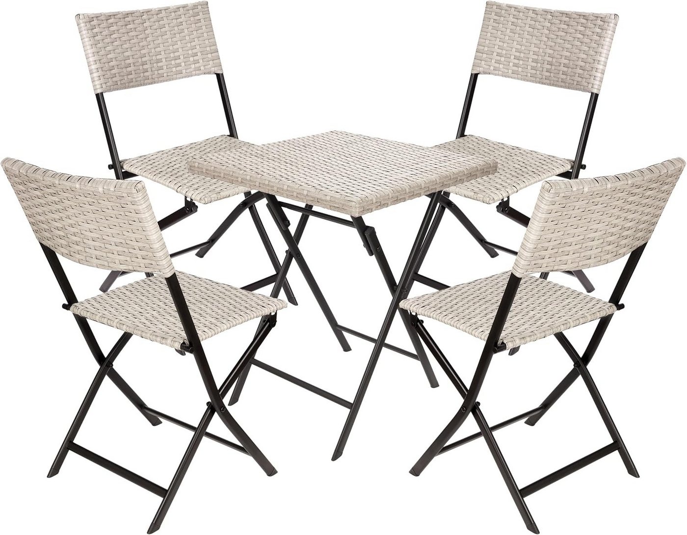 BRUBAKER Balkonset Lugano mit Tisch und Stühlen - Wetterfest klappbar und platzsparend, (Grau/Beige, 1-tlg., Bistroset mit Klappstühlen), Polyrattan Balkonmöbel Set - Sitzgruppe für Balkon Terrasse von BRUBAKER