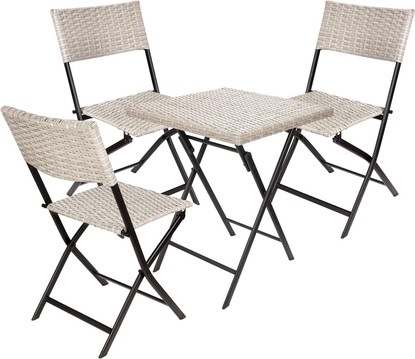 BRUBAKER Balkonset Lugano mit Tisch und Stühlen - Wetterfest klappbar und platzsparend, (Grau/Beige, 1-tlg., Bistroset mit Klappstühlen), Polyrattan Balkonmöbel Set - Sitzgruppe für Balkon Terrasse von BRUBAKER