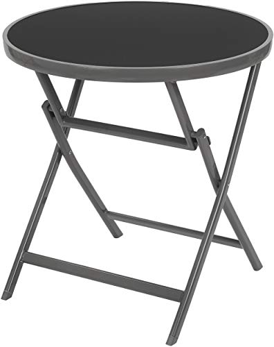 BRUBAKER Balkon- und Gartentisch Milano - Klappbar & Wetterfest - 70 cm Ø Balkontisch aus Metall und Glas - Runder Glastisch für Garten und Terrasse - Outdoor Bistrotisch Klapptisch - Silbergrau von BRUBAKER
