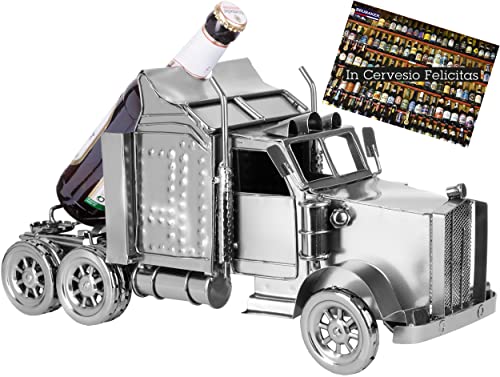 BRUBAKER Bierflaschenhalter Truck - LKW Metall Skulptur - XXL Bier Geschenk mit Geschenkkarte für Männer, Brummi Fahrer und Trucker von BRUBAKER
